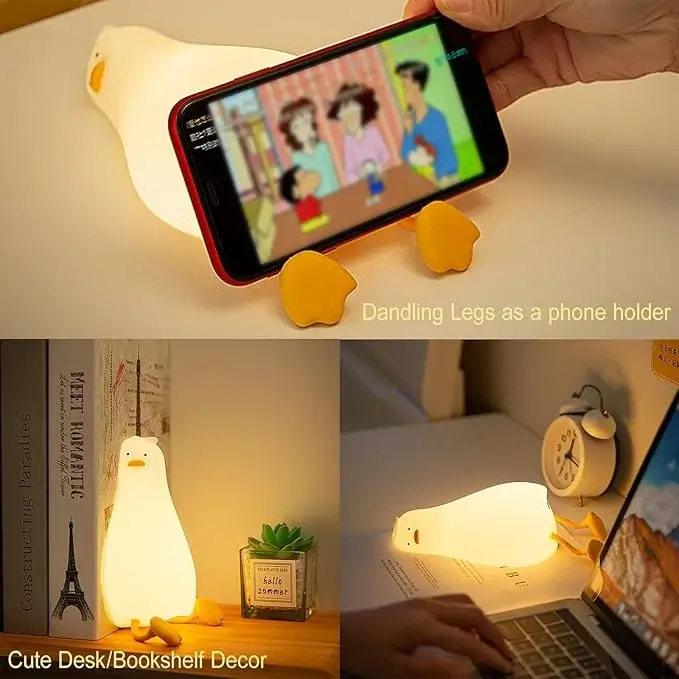 Cute Lying Flat Duck Night Light, LED Lazy Duck Lamp Squishy, Extra Duckie Decor Gift, Dimmable Fun Ducky Lay Lamp, Duck Light Laying Down, Rechargeable Bedside Touch Soft Lamp for Kids Sleep