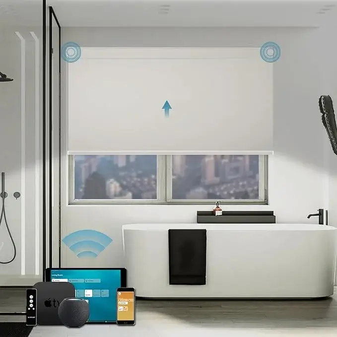 Motorized Blinds with Remote,100% Blackout Automatic Roller Shade Work with Alexa Google Homekit Thread,Electric Blind for Window,Vinyl Beige
