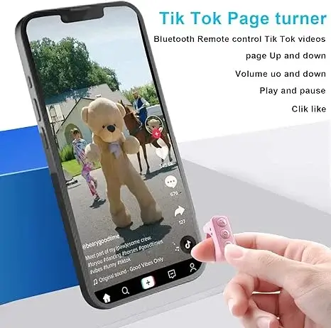 TIK Tok Bluetooth Remote Control Page Turner for iPhone Android Ipad Cell Phone Camera Remote Shutter Selfie Button, Bluetooth Ring (Pink)